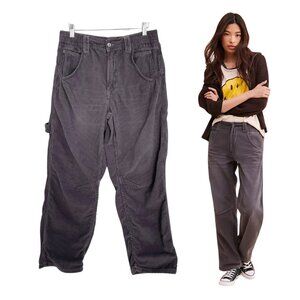 Free People Pants Women 27 Corduroy Gray Faye Low Slung Boyfriend Cargo Grey
